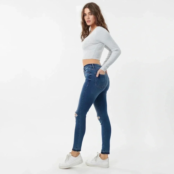 GARAGE High Rise Distressed Raw Hem Skinny Jeggings in Mudhoney Blue Size 7 - Picture 3 of 15